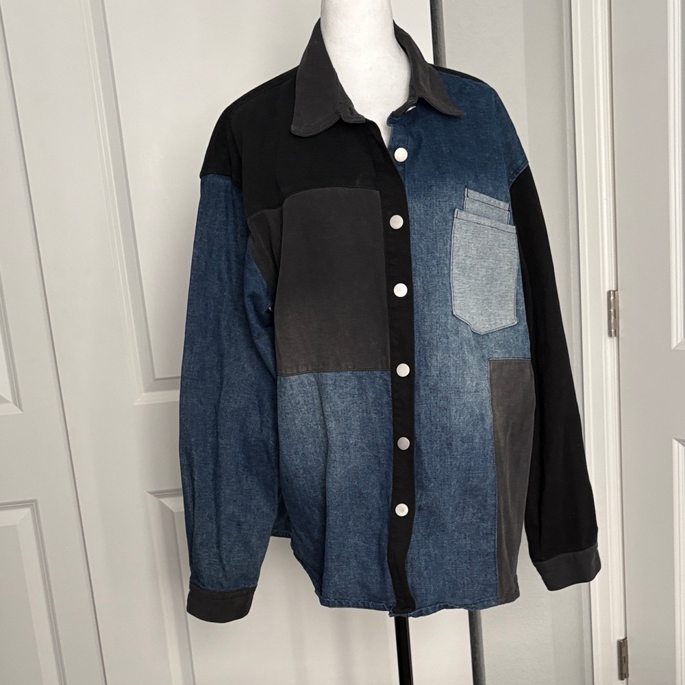 Cider Denim Patchwork Jacket in Blue and Black